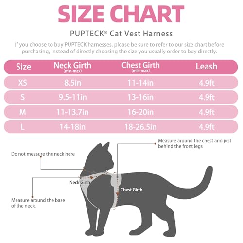 PUPTECK Cat Harness and Leash Set Escape Proof Reflective Cat Walking Harness Adjustable Soft Breathable Mesh Vest for Small Pets, Light Pink, XS - color: Light Pink, size: XS (NECK 8.5", CHEST 11"-14")