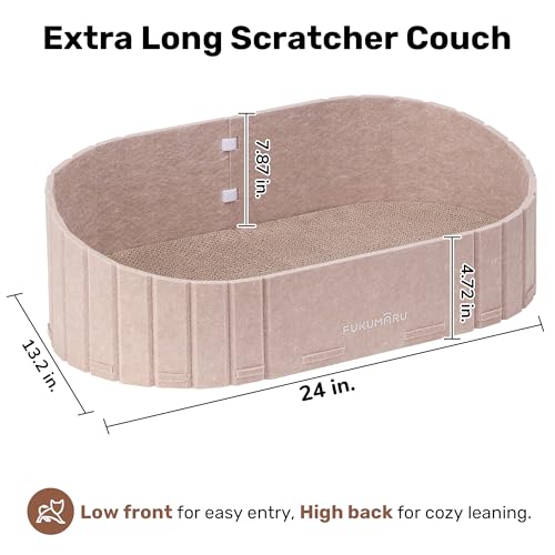 FUKUMARU Cat Scratcher, 24 Inch Sofa Shape Cat Scratching Bed, Reversible Detachable Cats Scratching Board, Round Cats Scratch Pads Refill Indoor, Beige - color: Beige