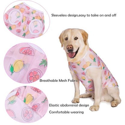 HDKUW Pet Clothes,Dog Summer T-Shirt Cool Breathable Sunscreen Dog Vest Clothes Outfit Costume for Medium Large Dogs Pink Fruit XL - color: Pink Fruit, size: XL