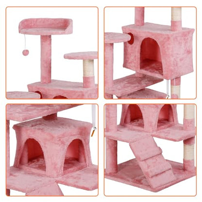 Nova Microdermabrasion 54 in Cat Tree Tower for Indoor Cats Multi-Level Cat Condo Cat Bed Furniture with Scratching Post Kittens Activity Center (Pink) - color: Pink