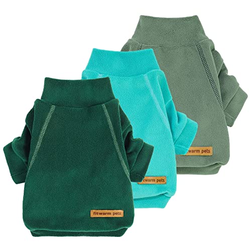Fitwarm 3 Pack Fleece Sweater, Turtleneck Sweatshirt, Winter Clothes for Small Dogs & Cats, Pet Pullover Jumper, Cat Apparel, Dark Green, Teal Green, Olive Green, XS - color: Dark Green-Aqua Green-Bean Green, size: X-Small