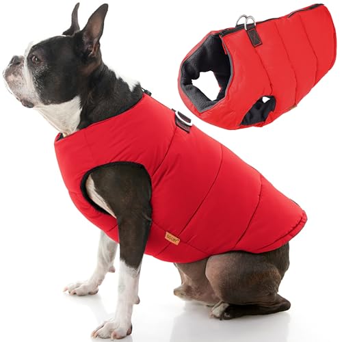 Gooby Padded Vest Dog Jacket - Solid Red, X-Small - Warm Zip Up Vest Fleece Jacket with Dual D Ring Leash Water Resistant for Small to Medium Dogs - color: Red Solid, size: X-Small