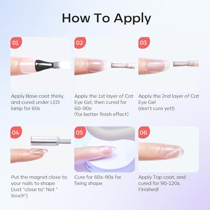 modelones Cat Eye Gel Nail Polish 6 Colors Red Green Silver Purple Blue Glitter Cat Eye Gel Polish Holographic 9D Semi-transparent With Magnet Soak Off Led Nail Art DIY Salon Gifts For Women Girl - color: A-1 Galaxy Cat Eye
