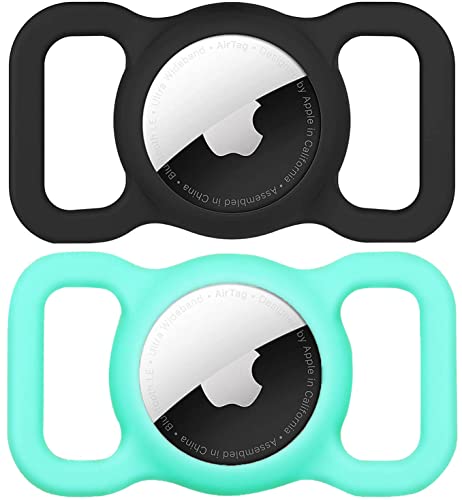 for AirTag 1st & 2nd Generation Holder[2 Pack] Waterproof High-Strength Elastic Silicone AirTag Dog Collar Holder (Mint Green&Black) - color: Mint Green&Black