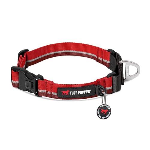 Tuff Pupper Martingale Collar for Dogs | Gentle Nylon Limited Cinch is Perfect for Training | Durable Locking Buckle | Reflective for Safer Night Walking | Sizing for All Breeds (Red, Large) - color: Red, size: Large