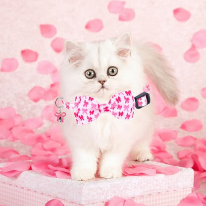 JarThenaAMCS 2Pcs Pink Bow Cat Collar Cute Coquette Bowtie Collar with Breakaway Bell Bowknot Adjustable Kitten Collars for Girl Boy Cat Small Pet - style: bow