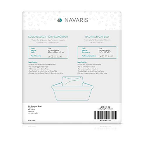 Navaris Cat Radiator Bed - Hanging Plush Basket Hammock with Cushion and Adjustable Metal Frame to Hook onto Radiators - 6kg Maximum Weight - Grey