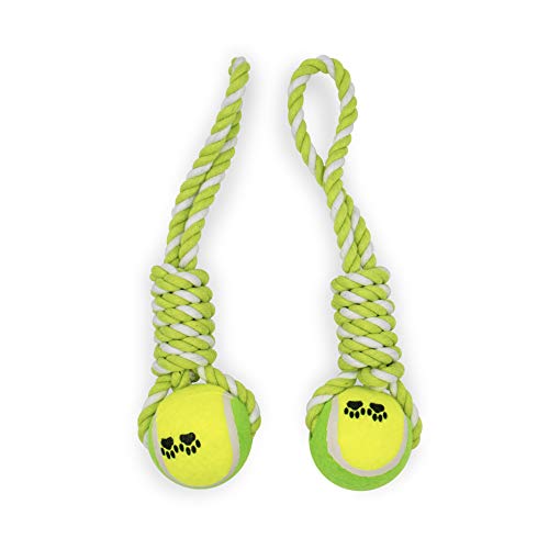 2 Piece Dog Training Ball on Rope, Cotton Rope Ball, Tug Ball Toy, Tough Rope Toy, Non-Toxic and Durable Dog Toys for Big and Small Dogs…