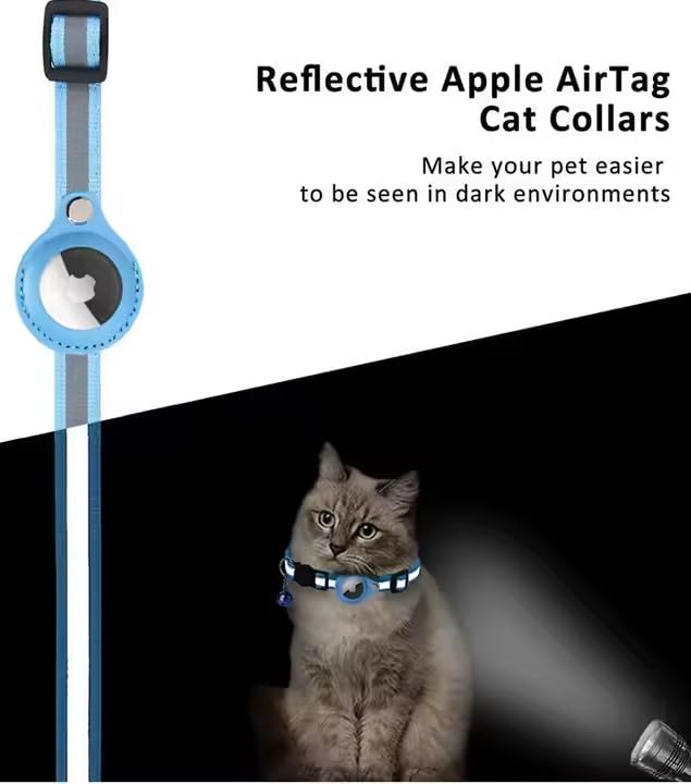 Cat Collar Breakaway, Reflective Kitten Collar with Air Tag Holder and Bell for Girl Boy Cats (Black)