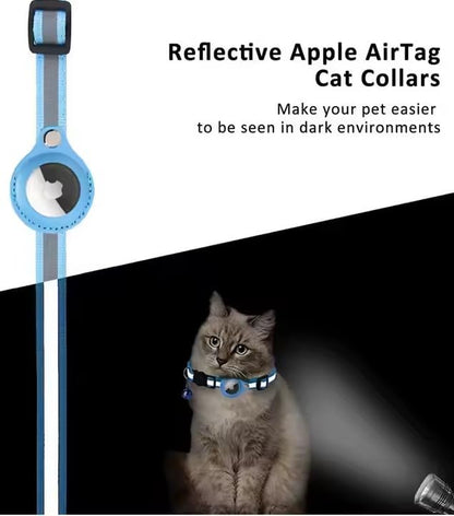 Cat Collar Breakaway, Reflective Kitten Collar with Air Tag Holder and Bell for Girl Boy Cats (Black)