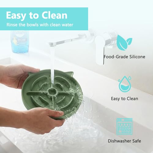 YINEYA 2 Pcs Silicone Slow Feeder Cat Bowl, Cat Slow Feeder for Food Training, Interactive Puzzle Bowls for Puppy, Kitten Dishes to Prevent Overeating, Treat Toys Suitable for Dry and Wet Food - color: Blue & Green