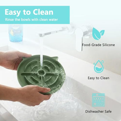 YINEYA 2 Pcs Silicone Slow Feeder Cat Bowl, Cat Slow Feeder for Food Training, Interactive Puzzle Bowls for Puppy, Kitten Dishes to Prevent Overeating, Treat Toys Suitable for Dry and Wet Food - color: Blue & Green
