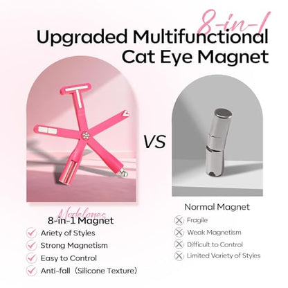 Modelones Cat Eye Gel Polish Nail Magnet, 8-in-1 Cat Eye Magnet Tool for Gel Nails Strong Magnetic Nail Art Wand with Steel Ball, Glass Bead& French Tip&Clover Cateye Multi-Effect Magnets DIY Salon - color: A A 8-in-1 Cat Eye Magnet
