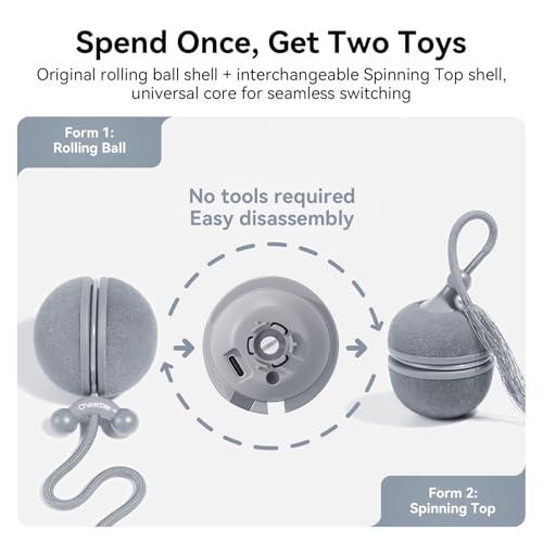 Cheerble 2 in 1 Interactive Cat Toys for Indoor Cats - Wicked Ball Duo2 Automatic Cat Toy, Dual Interchangeable Shells, Electric Cat Toy Ball with Chirping Sounds,Rechargeable Moving Kitten Toys, Blue - color: Blue
