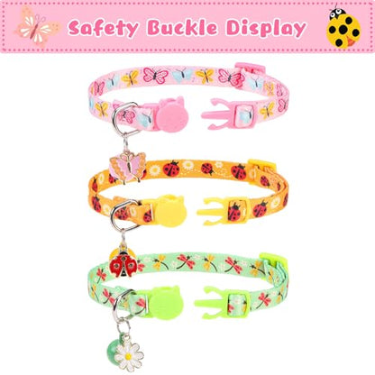 Breakaway Cat Collars with Bell & Cute Pendants, 3 Pack Safety Buckle Kitten Collars, Adjustable Pet Collar Ideal for Girl Boy Cats Puppy (Style A - Insect) - color: Style A - Insect