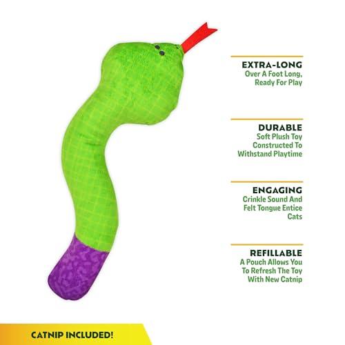 ZOOMIE Snake Kicker - Refillable Catnip Toy + Catnip | High Potency Hand Harvested Fresh | Soft Plush for Engaging Play - color: Snake