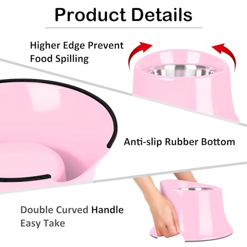 Tilted Elevated Dog Bowls Non-Slip & Non-Spill Pet Feeder with Elevated Detachable Melamine Stand, High Capacity Tilted Dog Bowl for Medium Small Size Dogs M/2 Cup Pink - color: Pink, size: M/2 Cup