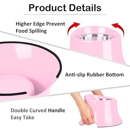 Tilted Elevated Dog Bowls Non-Slip & Non-Spill Pet Feeder with Elevated Detachable Melamine Stand, High Capacity Tilted Dog Bowl for Medium Small Size Dogs M/2 Cup Pink - color: Pink, size: M/2 Cup