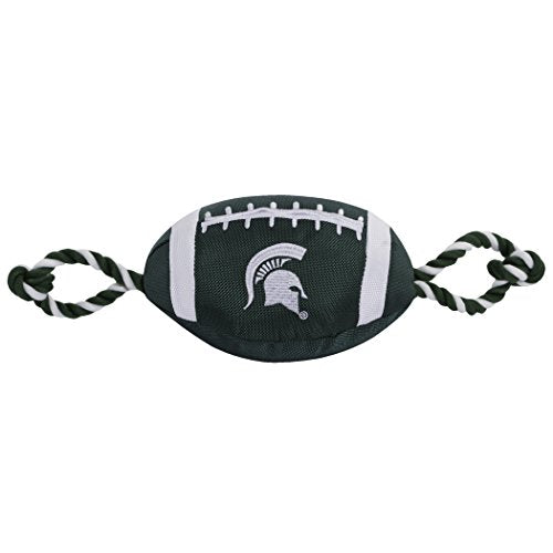 NCAA Michigan State Spartans Football Dog Toy, Tough Quality Nylon Materials, Strong Pull Ropes, Inner Squeaker, Collegiate Team Color - color: Michigan State Spartans