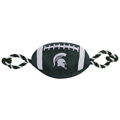 NCAA Michigan State Spartans Football Dog Toy, Tough Quality Nylon Materials, Strong Pull Ropes, Inner Squeaker, Collegiate Team Color - color: Michigan State Spartans