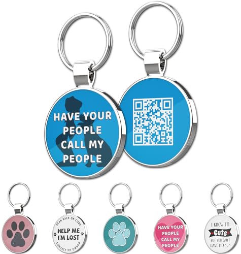 QR Code Pet ID | Personalized Dog & Cat Collar Tag | Online Profile with Instant Scanned Location Alert Email - style: Have your people-Blue