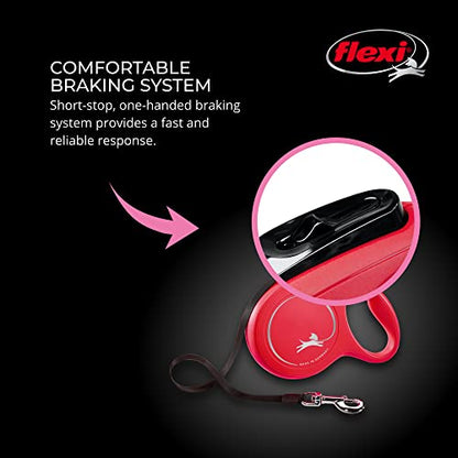 FLEXI New Classic Tape Retractable Dog Leash for Medium-Sized Dogs Upto 55 lbs. – 16 ft., Red | Tangle Free Pet Walking Leash with One-Handed Brake, Pause, Lock|German Quality Product - color: Red, size: Medium - 16 Feet (Tape)