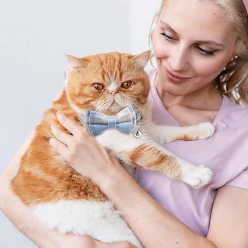 2 PCS Cat Collar Bow Tie, Plaid Bowtie Cat Collar, Breakaway Cute Cat Collar with Bells, Adjustable Bowtie Collars for Boy Kitten Puppy and Small Pets