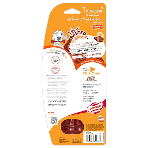 Nylabone Textured Bone Power Chew Toy for Dogs, Durable & Tough Dog Toys for Aggressive Chewers, Basted Blast Bacon and Steak Flavor, Large Dogs - Up to 50 lbs, 1 Count - size: Large