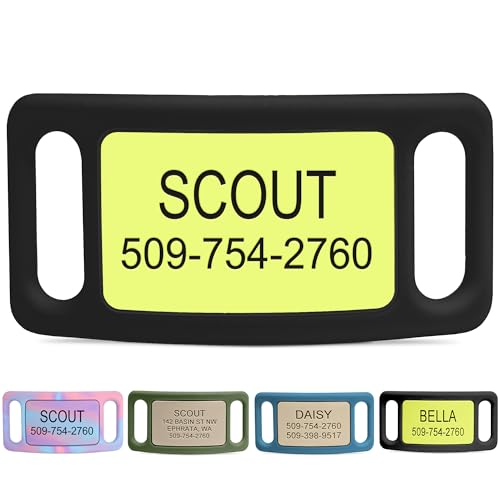 GoTags Active Silent Dog Tag, Personalized Engraved Silicone and Cat Name Pet ID Tags, Soundless Quiet Slide On Nameplate for Collars, No More Jingling Tags (Neon Green, Large) - color: Active Neon Green, size: Large (Pack of 1)