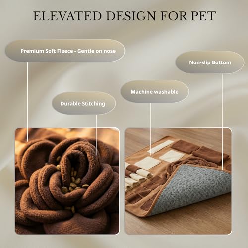 Snuffle Mat for Dogs – Interactive Feeding Mat for Slow Eating, 23.6 in x 23.6 in, Mental Stimulation & Boredom Relief (Beige Brown) - color: Beige Brown