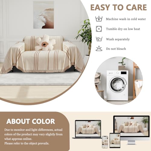 Chenille Armchair Cover Jacquard Sofa Covers Washable Furniture Protector Recliner Couch Cover 1 Cushion Reversible Chair Cover Beige Coffee Striped Couch Cover Blanket 71"x 71" - color: A0# Beige/Coffee - Striped, size: Medium 71" x 71"