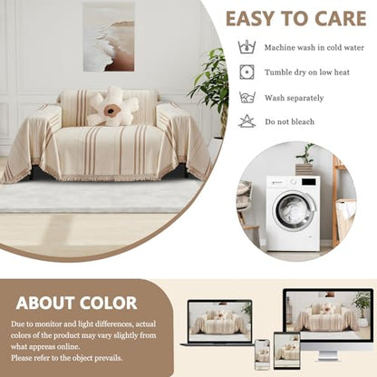 Chenille Armchair Cover Jacquard Sofa Covers Washable Furniture Protector Recliner Couch Cover 1 Cushion Reversible Chair Cover Beige Coffee Striped Couch Cover Blanket 71"x 71" - color: A0# Beige/Coffee - Striped, size: Medium 71" x 71"