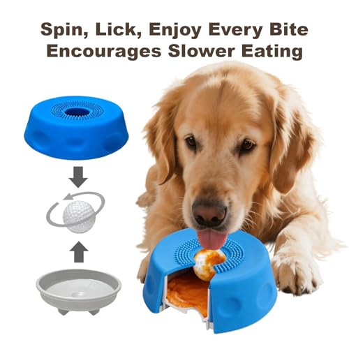 Premium Dog Slow Feeder Bowl for Liquid Treats, Dog Lick Bowl with Ball, Food-Grade Silicone Lid & Surlyn Ball, Anti-Spill Suction Base, Bone Broth & Yogurt Feeder, Enrichment Toy