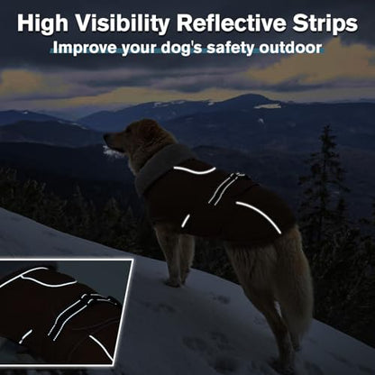 Lelepet Warm Dog Coats for Small Dogs Waterproof Dog Jacket Reflective Pet Fleece Vest Windproof Cold Weather Coats with Adjustable Buckle & Leash Hole, Turtleneck Doggy Snowsuit, Brown, S - color: Brown, size: S