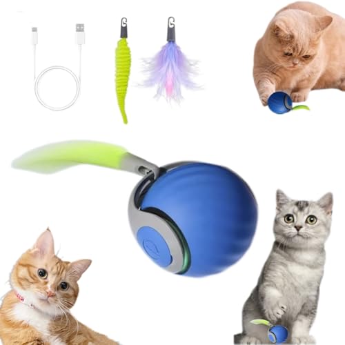 Speediest Tail 2.0 Cat Toy,Interactive CatToy,CatToys for Indoor Cats,Chewie Viral Cat Ball,Adjustable Sports Rolling Toy,Electric Rolling Ball Christmas Birthday Gift for Pets - color: Blue