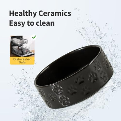 Elevated Ceramic Dog Bowl Set, 6" Dog Bowls with Dual Fixed Heights Stand, 3.5 Cup Food and Water Bowls for Small Breed Dogs, Microwave Safe (Double Bowls + Stand - Black, 6 inch) - color: Double Bowls + Stand - Black, size: S - 6 Inch