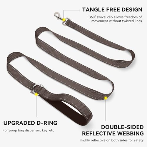 Joytale Double-Sided Reflective Dog Leash, 4 FT, Padded Handle Nylon Heavy Duty Leashes for Small & Medium Dogs Walking, Brown - color: Brown, size: 4 ft Narrow