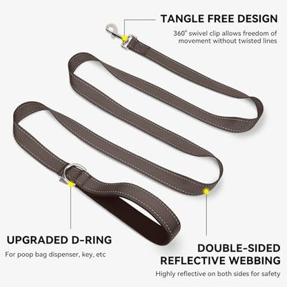 Joytale Double-Sided Reflective Dog Leash, 4 FT, Padded Handle Nylon Heavy Duty Leashes for Medium & Large Dogs Walking, Brown - color: Brown, size: 4 ft Standard