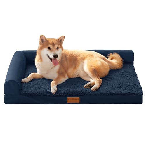 Orthopedic Dog Bed Large Sized Dog 36''X24'', Waterproof L Bolster Medium Pet Sofa Beds with Removable Washable Cover, Soft Comfortable Pet Couch Crate Mat with Nonskid Bottom, Navy Blue - color: NavyBlue, size: L:36x24x3.5 IN