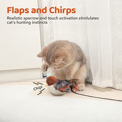 Potaroma Cat Toys Rechargeable Flapping Bird Sparrow, Lifelike Chirp Tweet, Touch Activated Kitten Toy Interactive Cat Exercise Toys for All Breeds Cat Kicker Catnip Toys 4.0 Inches - size: 4.0 inches, style: Sparrow