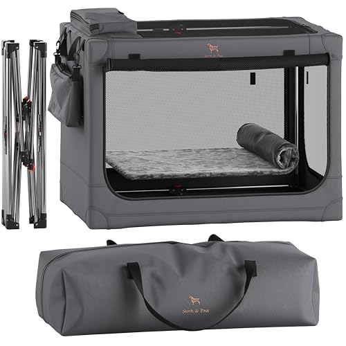 Noah & Paw Collapsible Dog Crate 36 Inches, XL Dog Crate for XL, Large Medium Breed, Travel Kennel for Car, Includes Pet Mat for Pet Cage, 2 Storage Pockets, Handbag, 10mm Locking Zippers 36*25*23 - color: Grey, size: XL