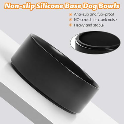 Large Dog Bowls, Non Slip Heavy Ceramic Dog Food and Water Bowl with Silicone Base, 8" Pet Feeding Bowl for Small, Medium, and Big Dogs (Black, 8 Inches) - color: Black, size: 8 Inches