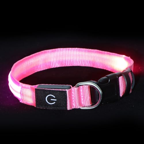 Neon LED Light Up Dog Collar for Night Walking, Rechargeable Safety Glow Illuminated Collar with 3 Modes Flashing, Reflective Adjustable Pet Light for Small/Medium Dogs Puppy 15-19" Neck (Pink) - color: 1-Pack(Pink)&Medium