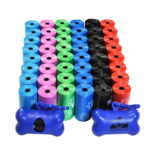 Downtown Pet Supply Poop Bags for Dogs with Dispenser, 1000 Count - Leak-Proof Dog Waste Bags and Bone-Shaped Dog Poop Bags Holder for Leash - Rainbow with Paw Prints, 12.5" x 8.5" - color: Rainbow with Paw Prints, size: 1000 Count (Pack of 1)