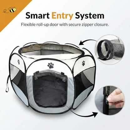 Bee Neat Indoor Pet Playpen 34 x 24 for Small Animals – Foldable, Breathable & Secure Exercise Pen for Rabbits, Guinea Pigs, Cats, Puppies & Small Dogs - style: Medium