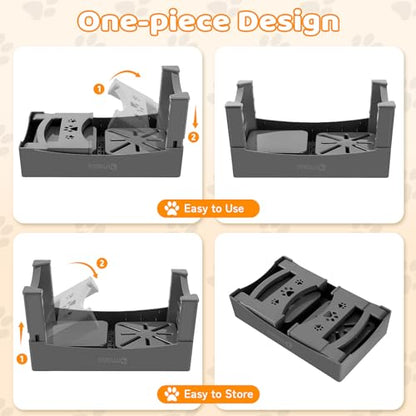 Elevated Slow Feeder Dog Bowls with No Spill Water Bowl, Raised Bowl for Large Medium Small Dogs, Food Stand Splash Guard, 4 Heights 3.7'', 8.5'', 10.1'', 11.7'', Grey (GW03)
