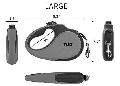 TUG 360° Tangle-Free Retractable Dog Leash with Anti-Slip Handle | 16 ft Strong Nylon Tape | One-Handed Brake, Pause, Lock (Large, Grey) - color: Grey, size: Large