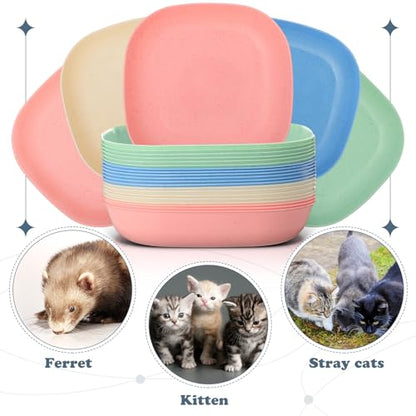 Tioncy 24 Pcs Fatigue Relief Cat Bowl 5.7 Inch Shallow Cat Food Dish Wide and Small Pet Wet Feeding Bowl for Kitten Short Legged Kitten Ferrets Feral Small Animals(Blue, Green, Pink, Beige,Classic) - color: Blue, Green, Pink, Beige, style: Classic