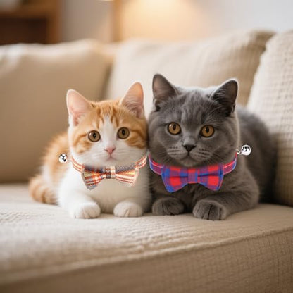 10 Pcs Cat Collar Breakaway with Bow Tie and Bell Kitten Collars Removable Bowtie Plaid Cat Collar for Cats Kittens Puppy (Classic) - color: Classic