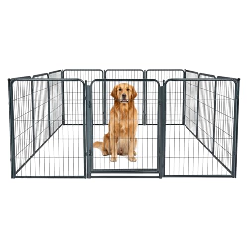 Dog Play Pen for Outdoor Use - 40'', 12 Panels for Medium and Large Size Dogs - Portable Playpen Kennel for RV, Camping, and Yard - Heavy Duty Pet Fence w/Black Rust Resistant Coating - size: 40 Inches